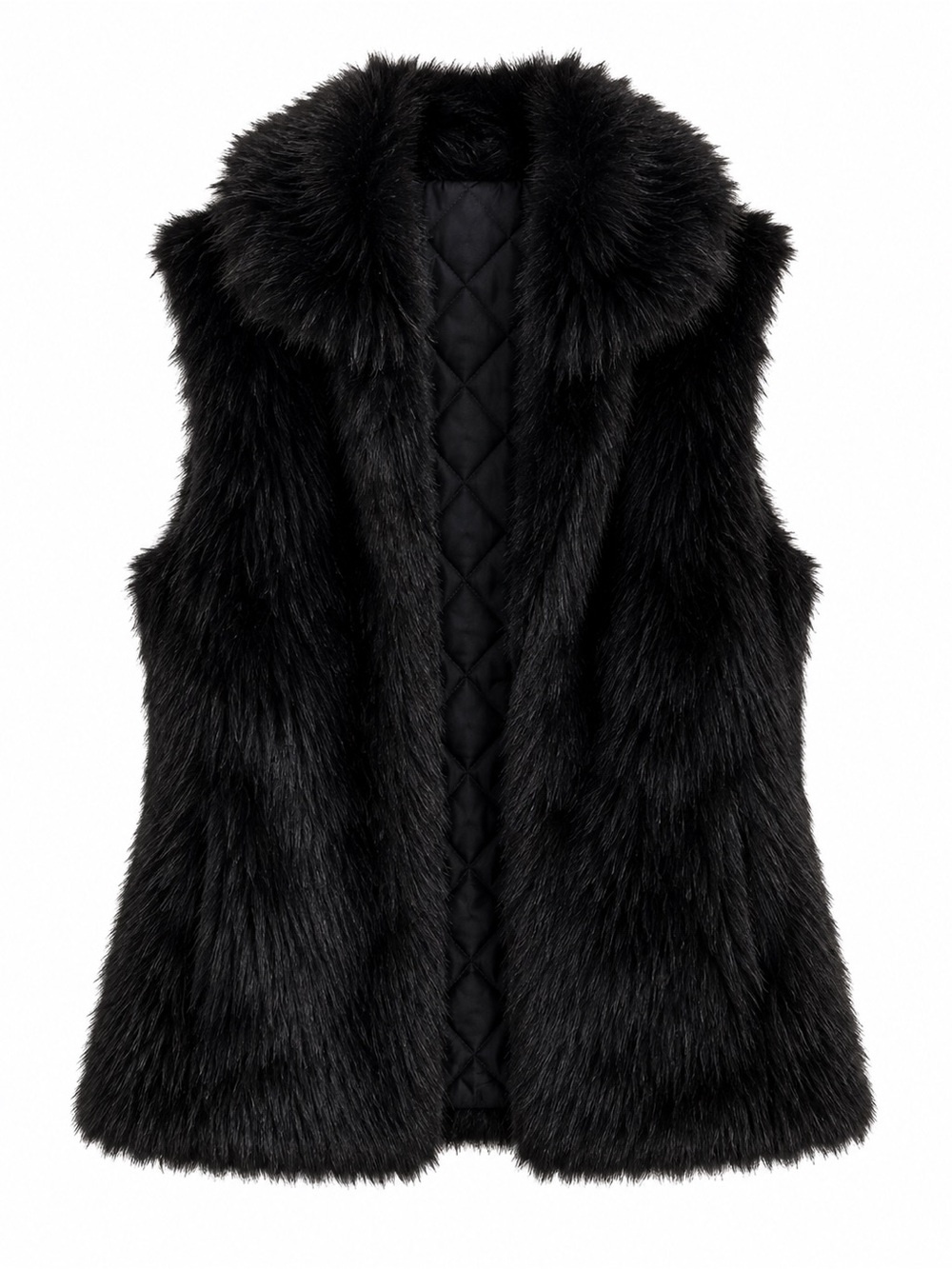 Banana Republic Black Faux Fur Quilted Open Vest Size L
